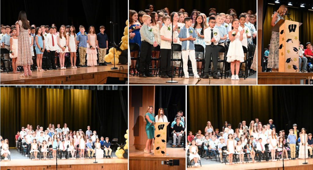 collage of photos of students standing on stage